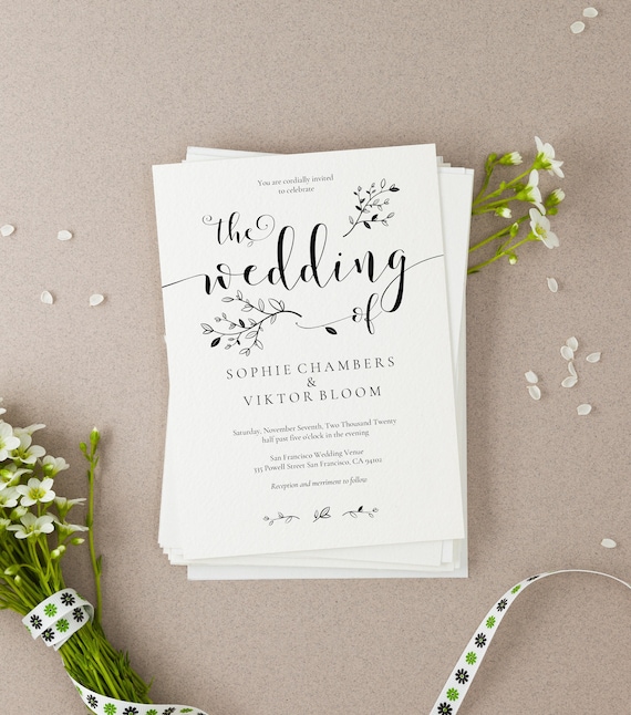wedding invitation template sophie floral kraft rustic etsy