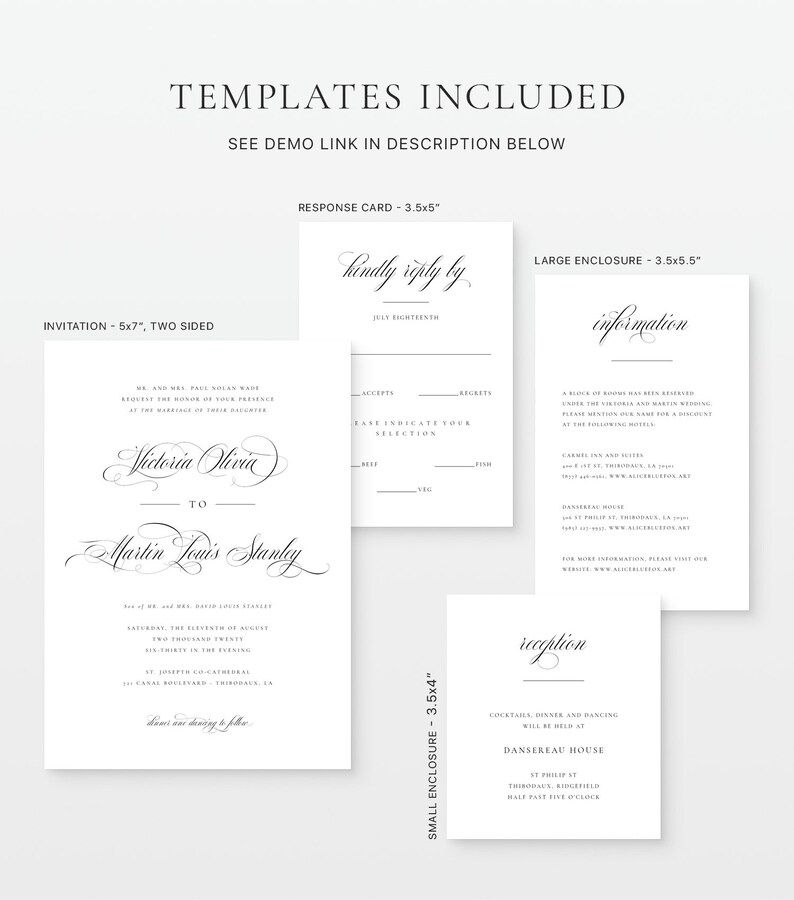 Wedding Invitation Suite with Beautiful and Delicate Script Etsy