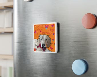 Custom Pet Portrait Magnet | Personalized Dog Photo Decor | Porcelain Pet Memorial Gift | Cartoon Pet Art | Cute Kitchen Decor for Dog Mom