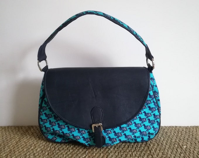 Sac en cuir et coton motif wax / Porté épaule