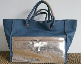 Large soft leather toves, adjustable handle and wax interior / trendy bag / hand-worn and shoulder