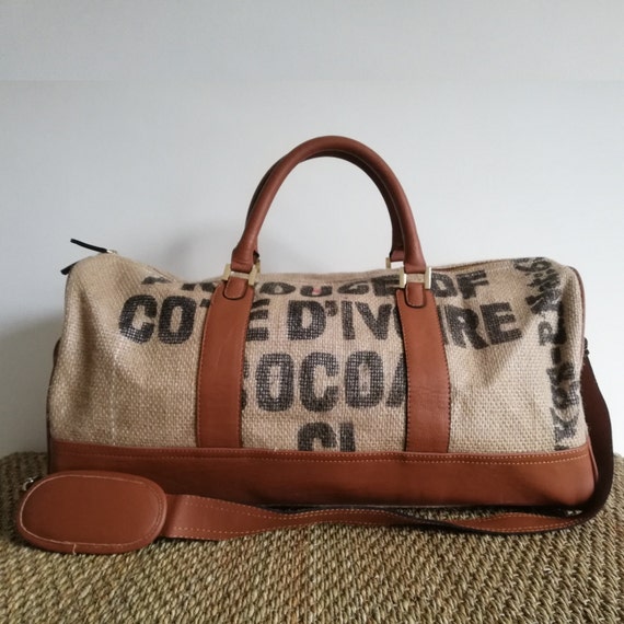Burlap duffle bag sale