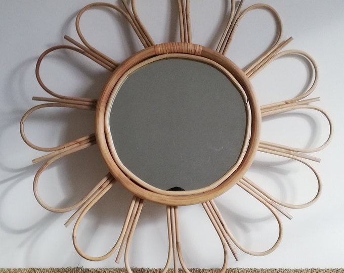 Miroir rond en rotin / Style vintage