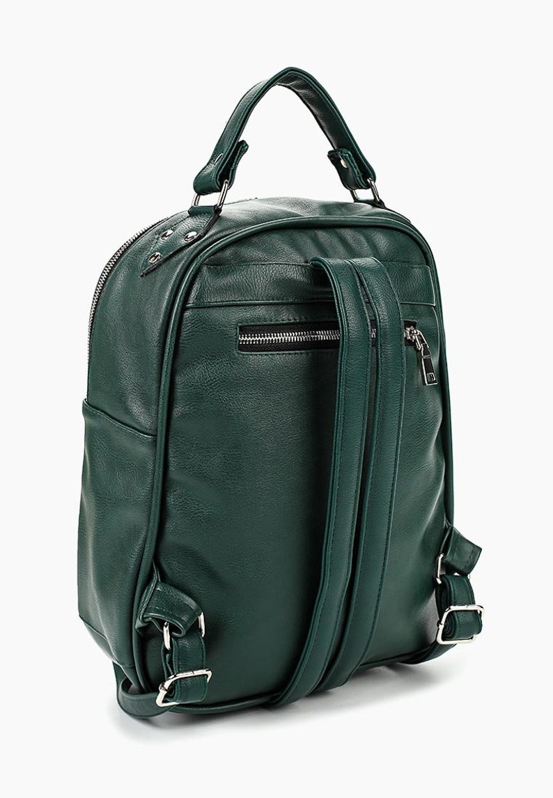 Women vegan eco-leather eco friendly casual multi-purpose handmade city backpack ANJ COLLECTION dark green