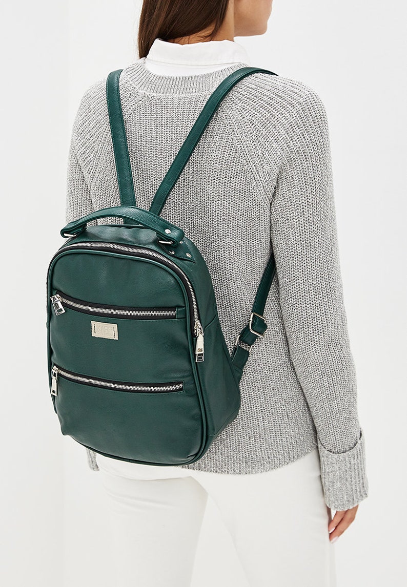 Women vegan eco-leather eco friendly casual multi-purpose handmade city backpack ANJ COLLECTION dark green
