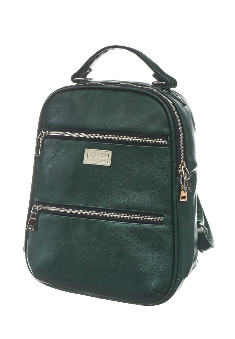 Women vegan eco-leather eco friendly casual multi-purpose handmade city backpack ANJ COLLECTION dark green
