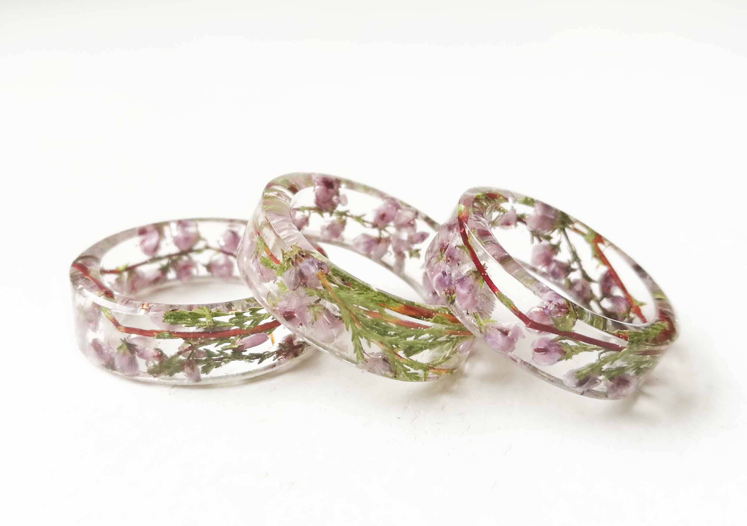 Eco epoxy resin ring flat ring with heather floral holiday Etsy