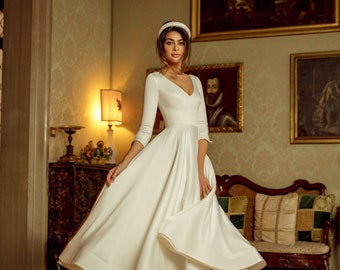 satin midi wedding dress