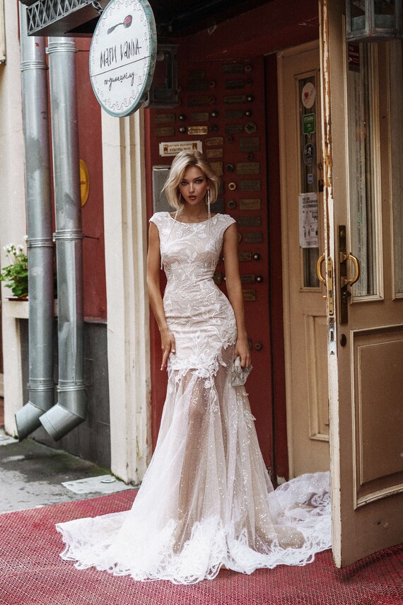 Mermaid Lace Wedding Dress SHANDI With Long Train Etsy Ireland