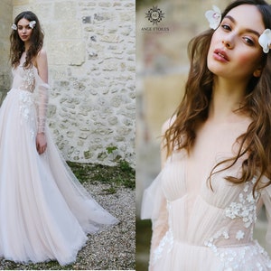 A-line sweet wedding dress ANTONIA by Ange Etoiles with long train • Exclusive bridal gown • Fascinating wedding dress •