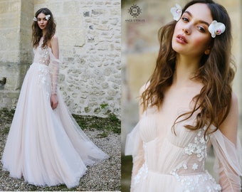 A-line sweet wedding dress ANTONIA by Ange Etoiles with long train • Exclusive bridal gown • Fascinating wedding dress •