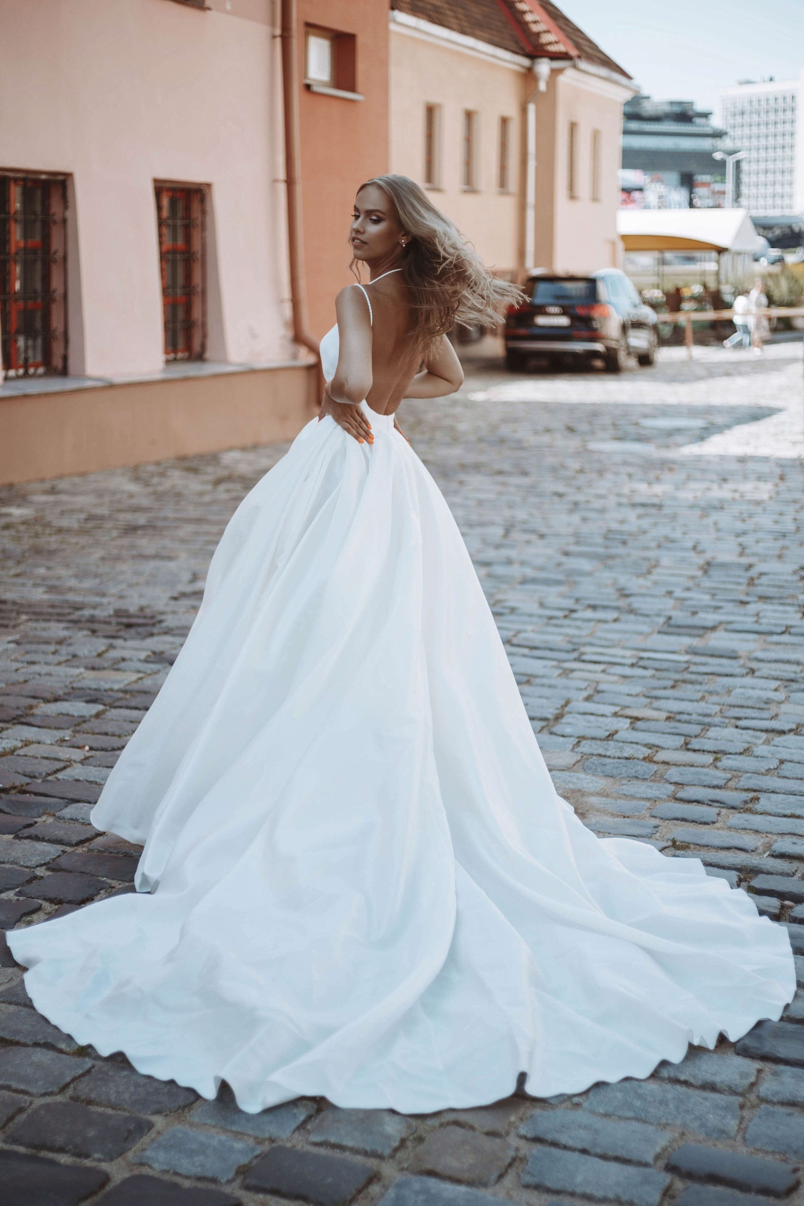 A-line Satin Backless Wedding Dress GRACE With Long Train by | Etsy