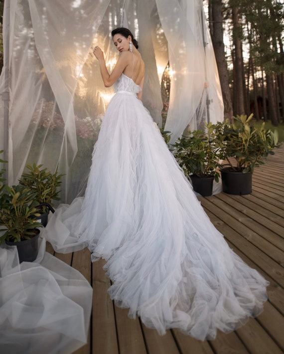 Wedding Dress Orlando With Hand Made Embroidery And Long Train Etsy
