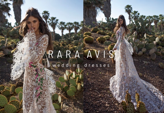 vestido de novia boho klark largo tren de rara avis vestido | etsy