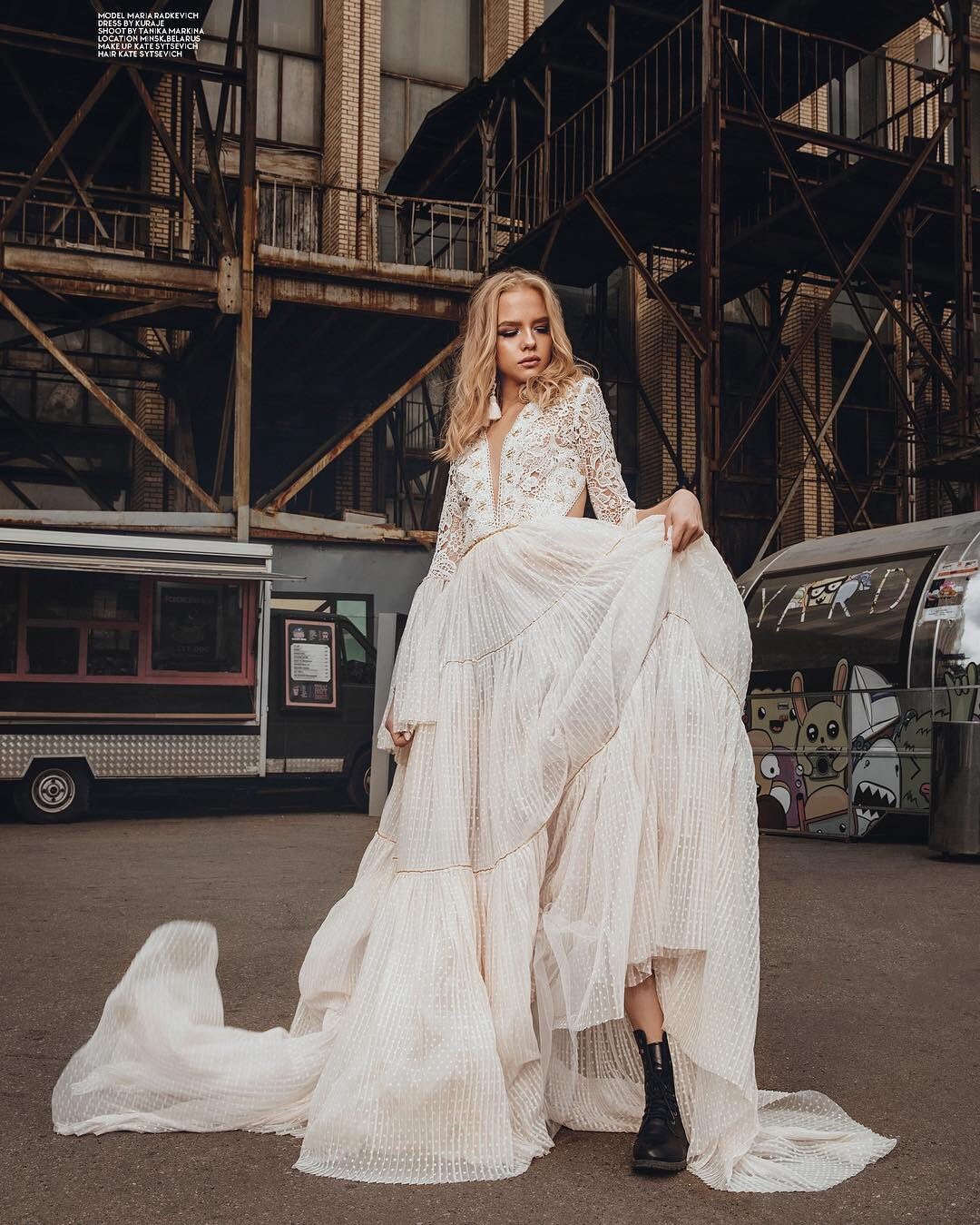 boho wedding dress with train