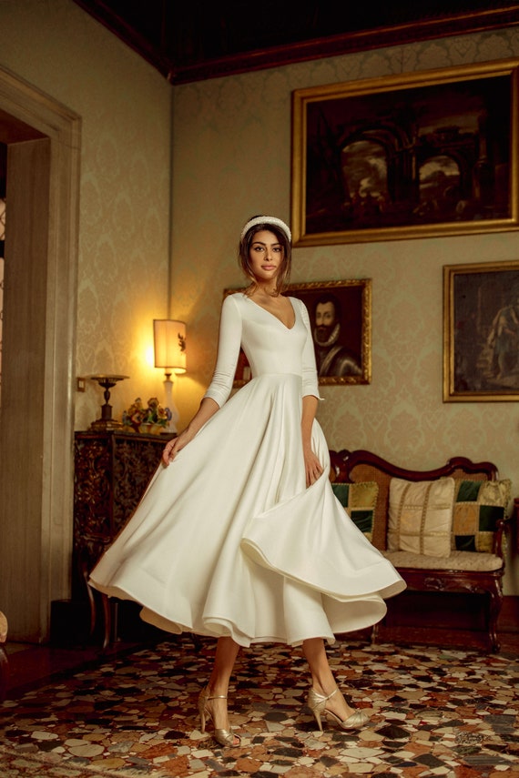 Satin midi wedding dress KRISS with 34 