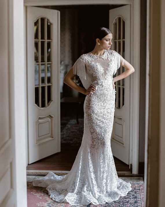 Mermaid Wedding Dress Madonna With Long Train By Ange Etoiles Etsy