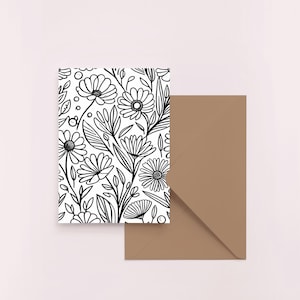 Blumen Grußkarte Schwarz Weiß | Leere Karte