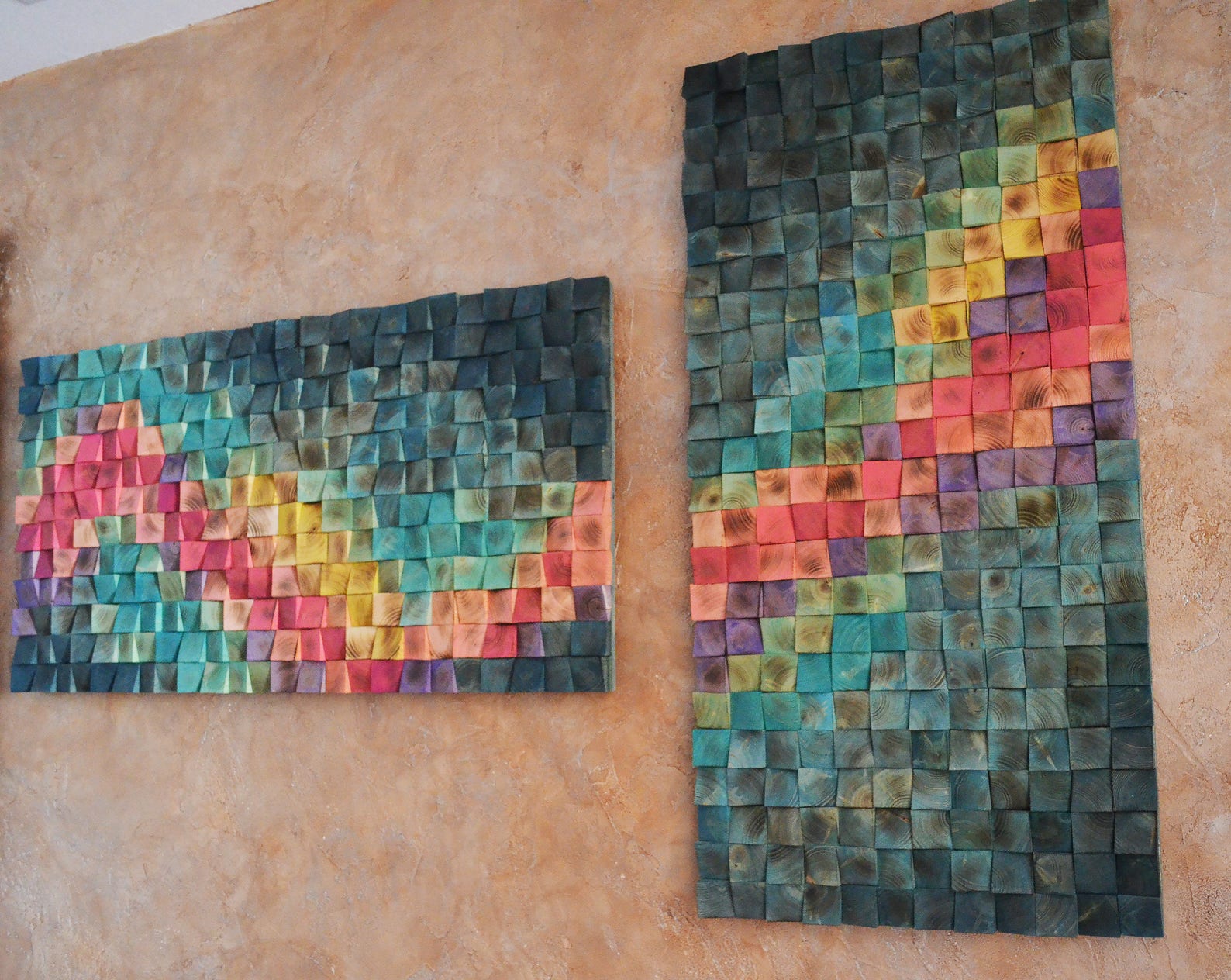 Wood wall art Northern lights set of 3 3 d wall art decor Etsy