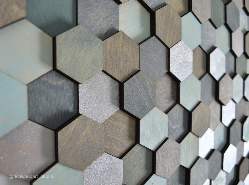 Hexagon wood wall art large Modern geometric wood wall Etsy