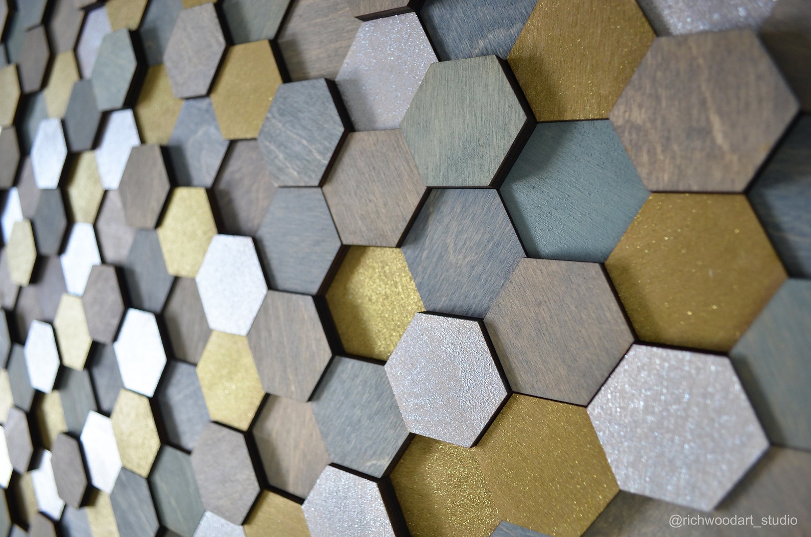 Hexagon wood wall art large Modern geometric wood wall Etsy