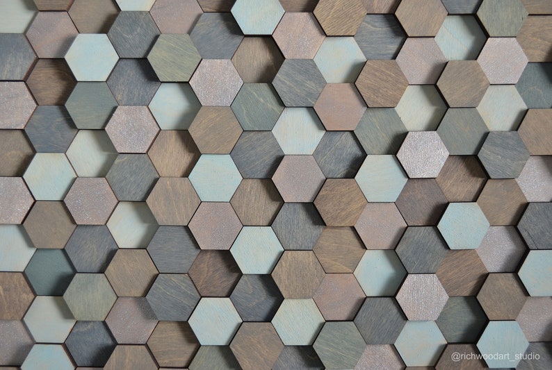 Hexagon wood wall art large Modern geometric wood wall Etsy