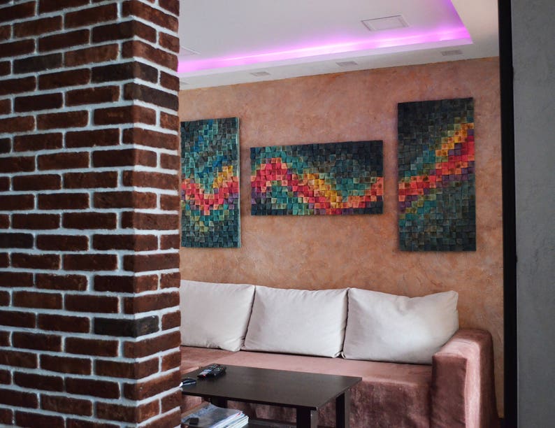 Wood Wall Art Northern Lights Set of 3 3 D Wall Art Decor Etsy