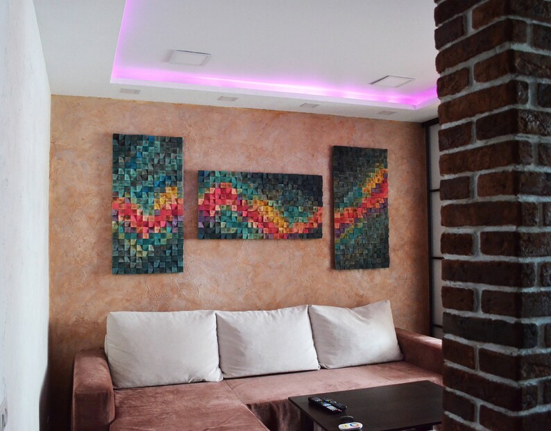 Wood Wall Art Northern Lights Set of 3 3 D Wall Art Decor Etsy