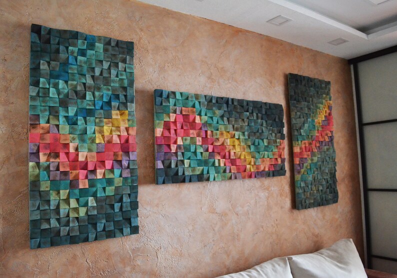 Wood Wall Art Northern Lights Set of 3 3 D Wall Art Decor Etsy