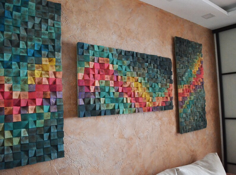 Wood Wall Art Northern Lights Set of 3 3 D Wall Art Decor Etsy