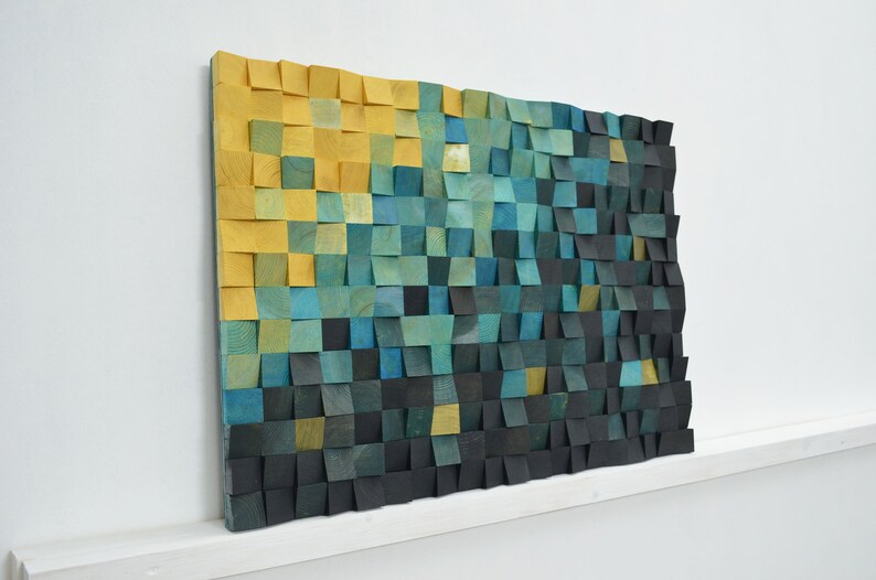 Navy Blue Wood Wall Art Reclaimed Mosaic Image 0