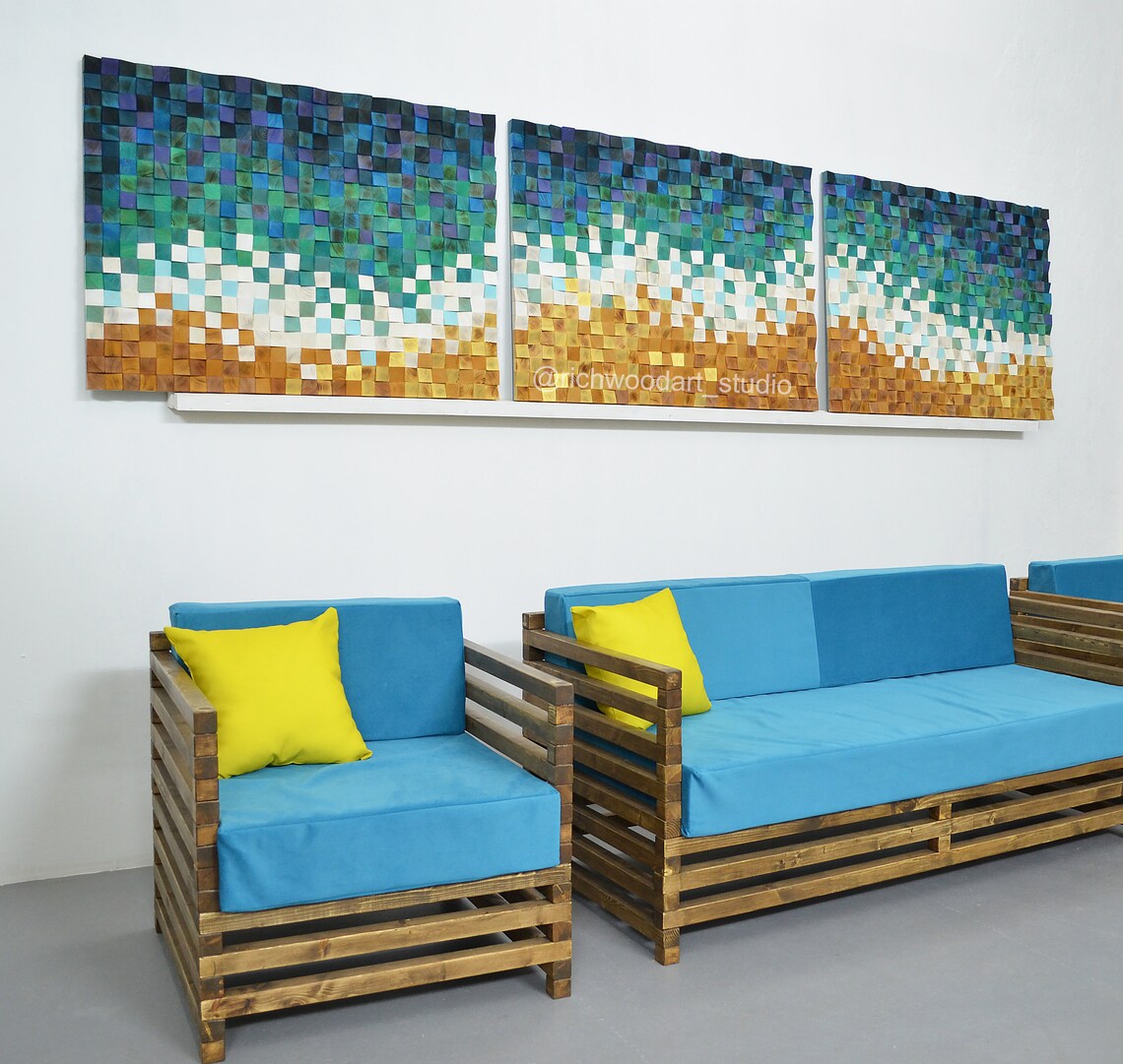 Extra large set of coastal wood wall art Paradise beach Etsy