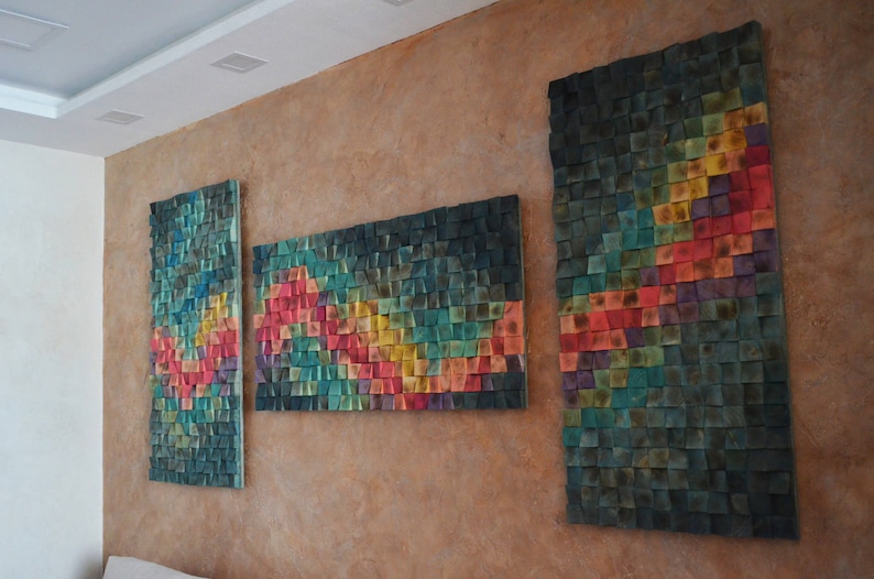 Wood Wall Art Northern Lights Set of 3 3 D Wall Art Decor Etsy