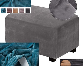 Coffee Feature Textured Checked Fabric Machine Washable Baoblaze Round Ottoman Slipcover Footstool Protector Covers Stool Ottoman Covers Stretch with Elastic Bottom