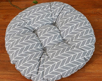 Farmhouse Rattan Rocking Circle Balcony Floor Pillows Bistro Wicker Kitchen Dining Seat Pads Linen Patio Tufted Chair Cushions Round