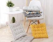 Dine Chair Cushions with Ties, Wicker Kitchen Dining Tufted Seat Pads, Indoor Office Patio Rocking Chair Pillows Linen Thick, Square Round