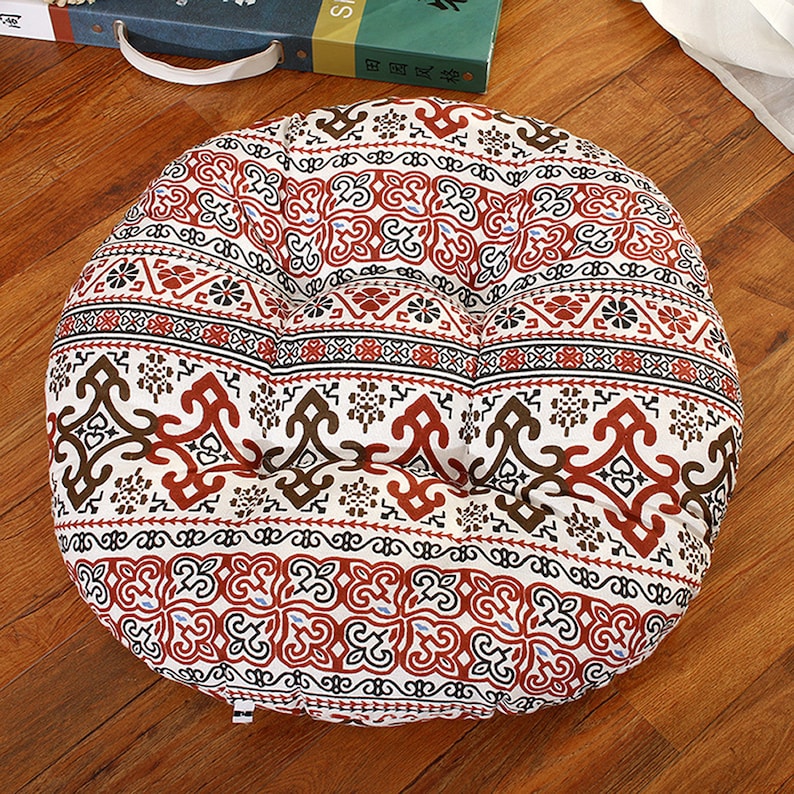 Farmhouse Rattan Rocking Circle Balcony Floor Pillows Bistro Wicker Kitchen Dining Seat Pads Linen Patio Tufted Chair Cushions Round