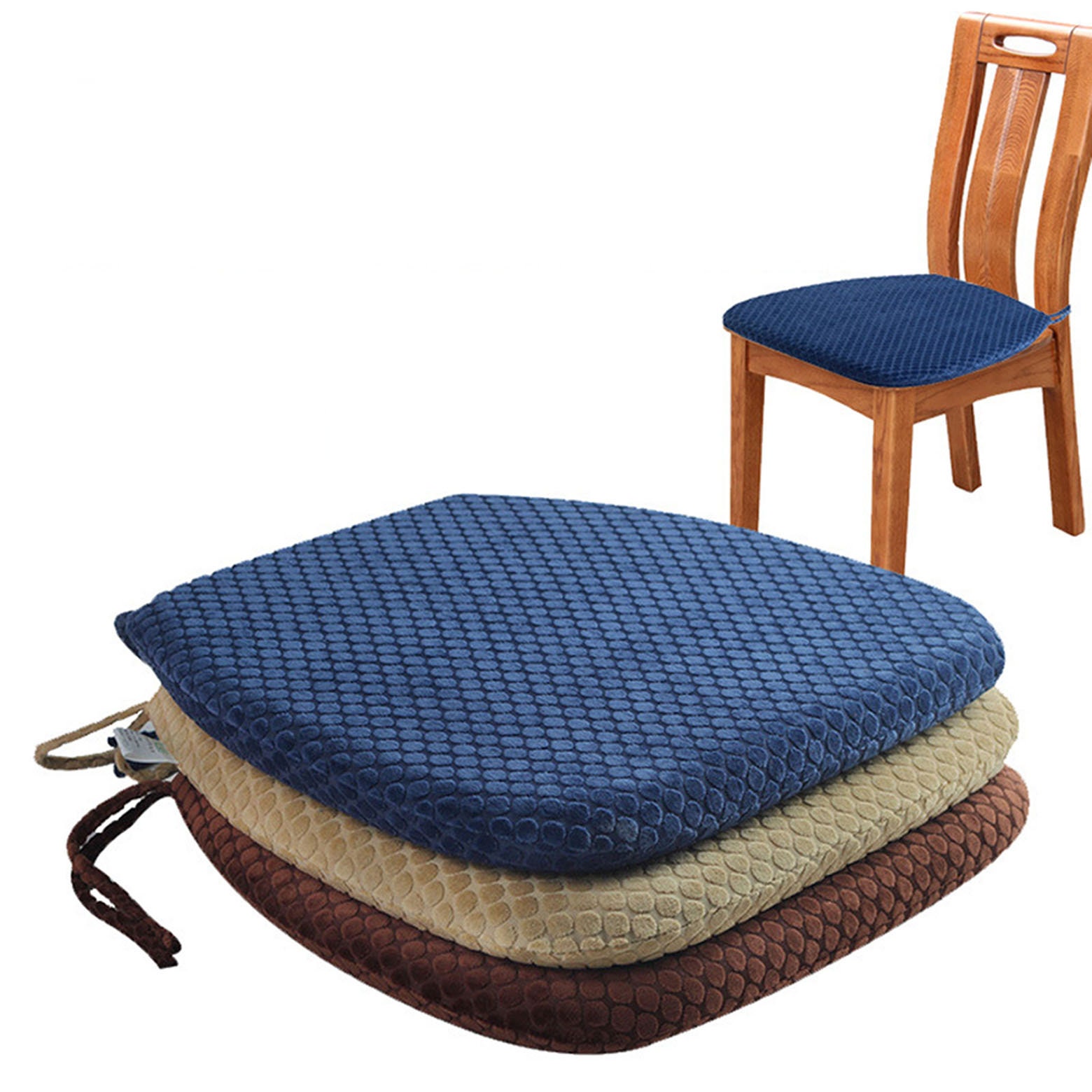 Velvet Memory Foam Chair Cushion Kitchen Dine Pad With Velvet Memory Foam Chair Cushion, Memory Foam Chair Pads With Ties
