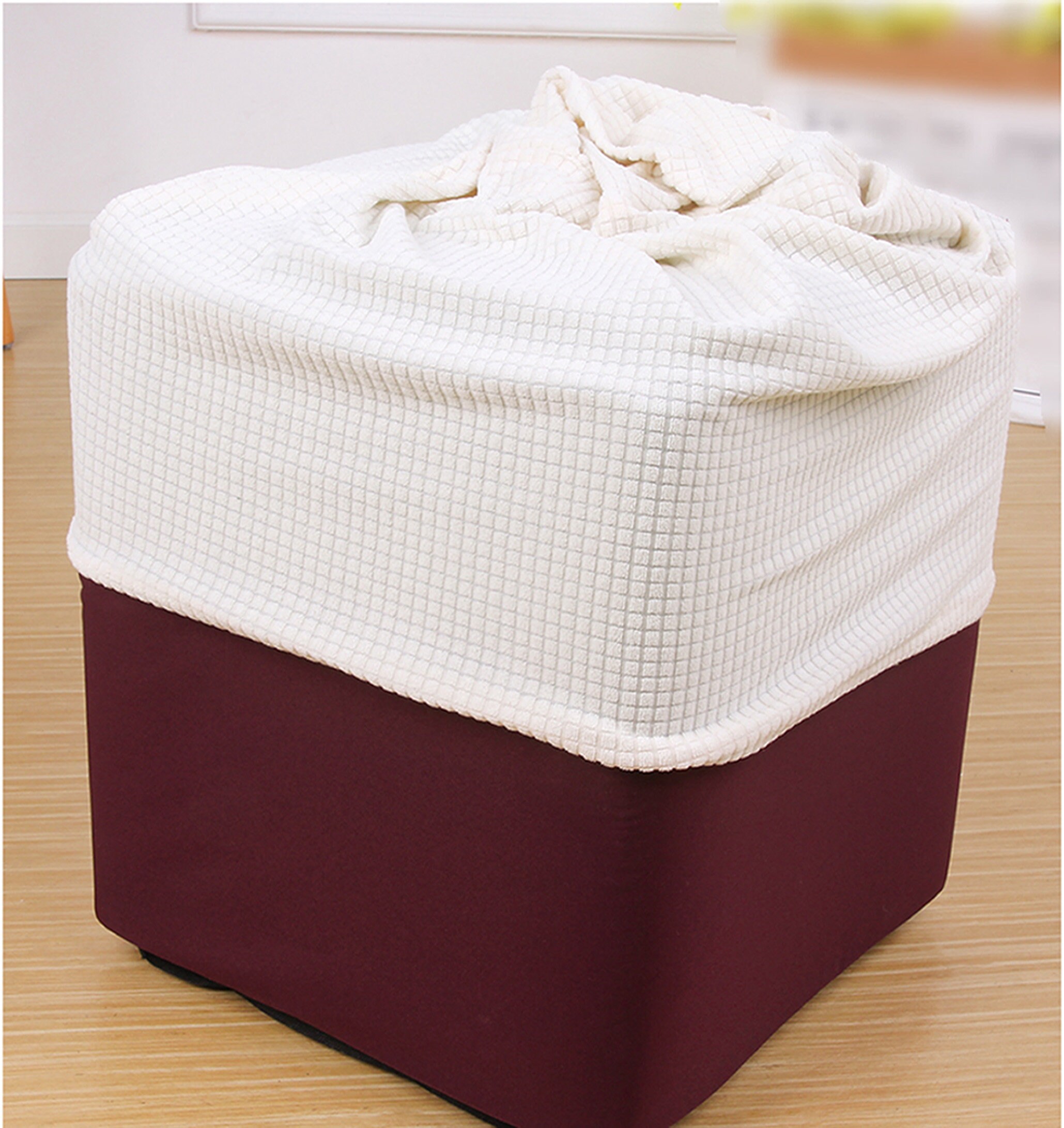 Stretch Ottoman Slipcover Cube Pouf Footstool Floor Footrest Etsy
