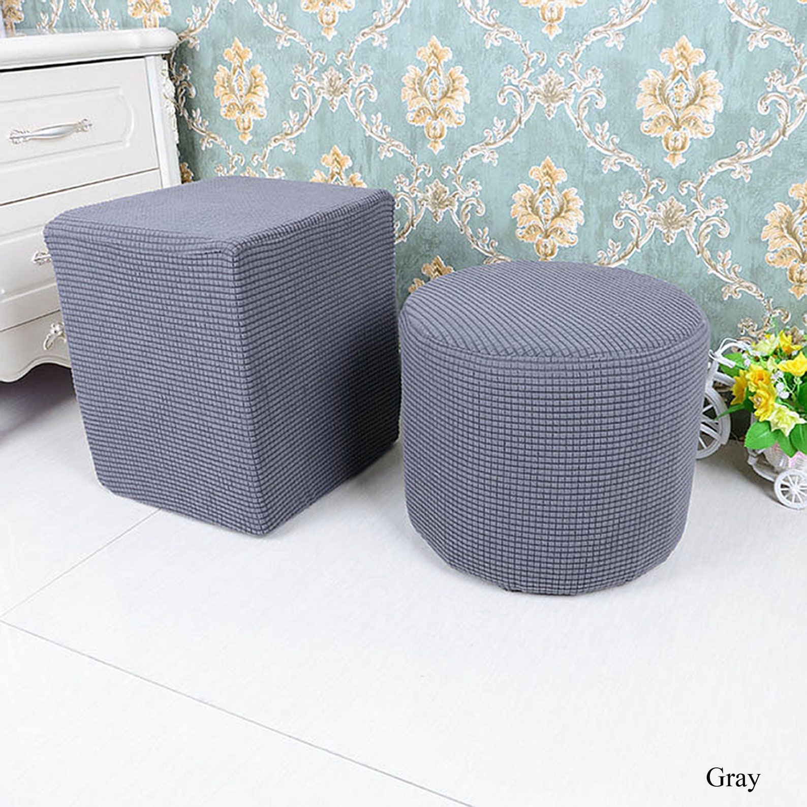 Stretch Ottoman Slipcover Pouf Cube Cover Square Round Etsy