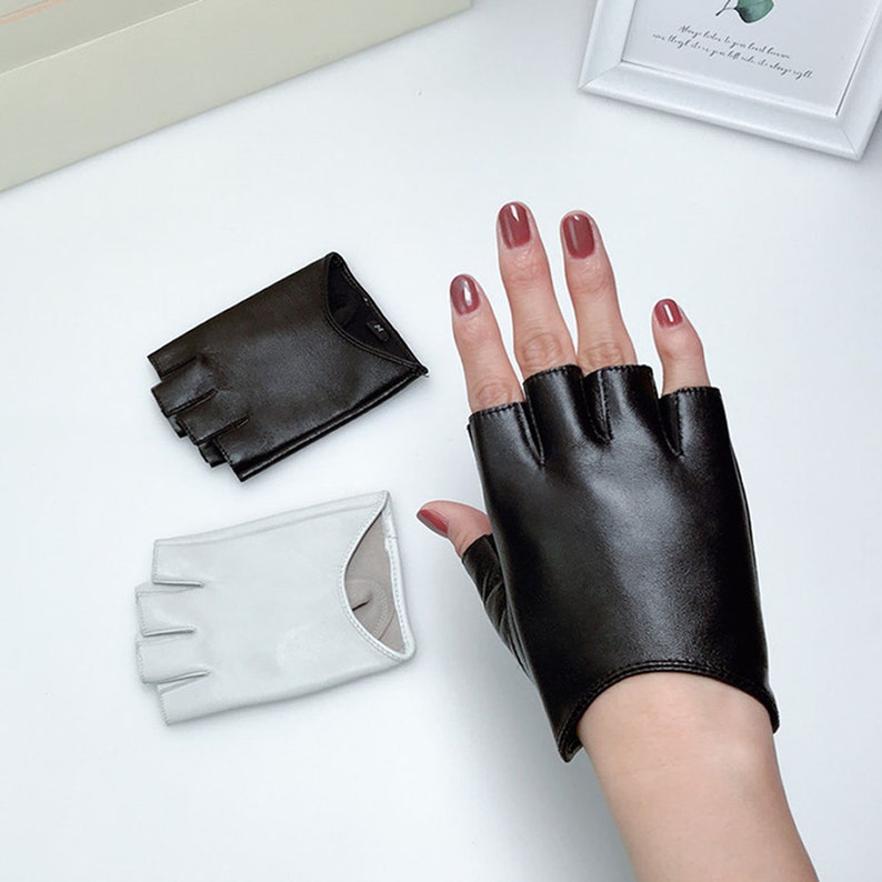 Driving Cycling Riding Fingerless Gloves White Black Woman Ladies Girl Summer Thin Luxury Sheepskin Gloves Leather Gloves Half Finger