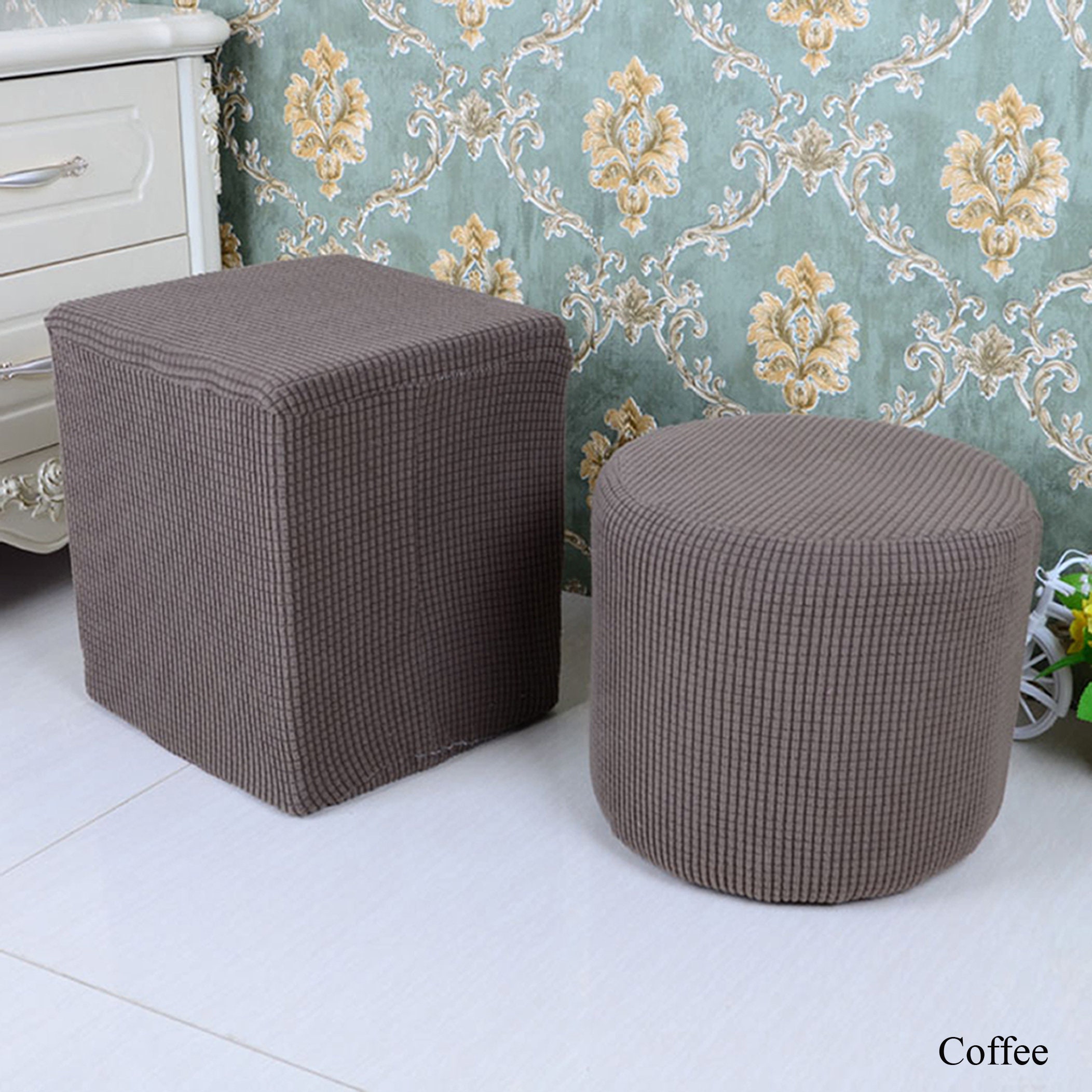 Stretch Ottoman Slipcover Pouf Cube Cover Square Round Etsy