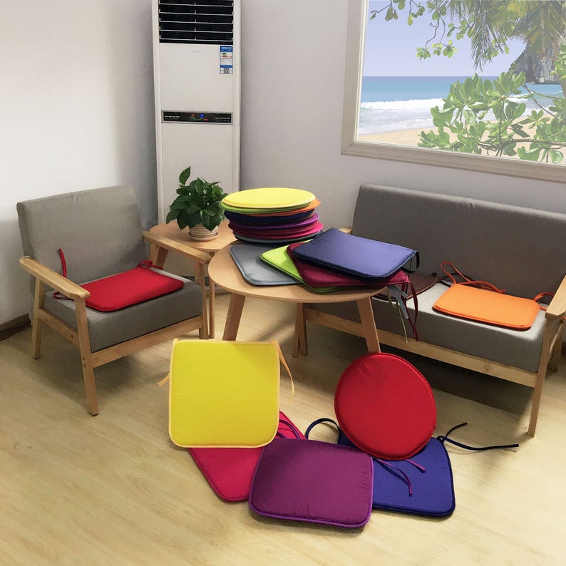 Chair Pads With Ties Kitchen Dining Chair Cushion Square Seat Pad Small Thin Indoor Farmhouse Wicker Red Purple Yellow Navy Blue 16 18