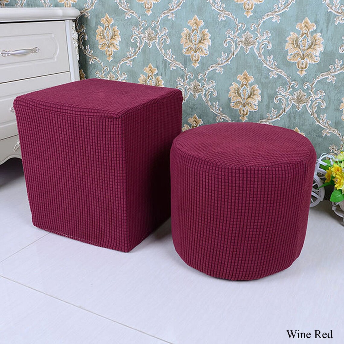 Stretch Ottoman Slipcover Pouf Cube Cover Square Round Etsy