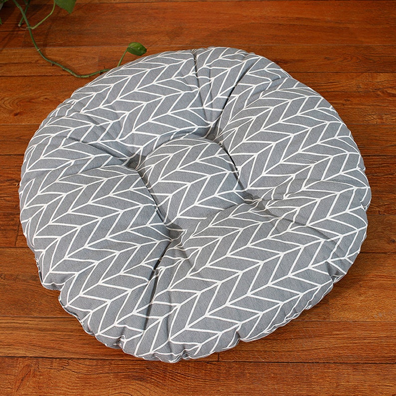 Farmhouse Rattan Rocking Circle Balcony Floor Pillows Bistro Wicker Kitchen Dining Seat Pads Linen Patio Tufted Chair Cushions Round