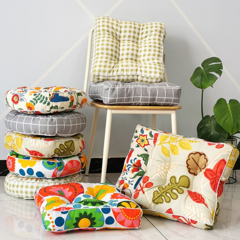 Cotton Tufted Chair Cushions Piping Kitchen Dining Seat Pads Etsy