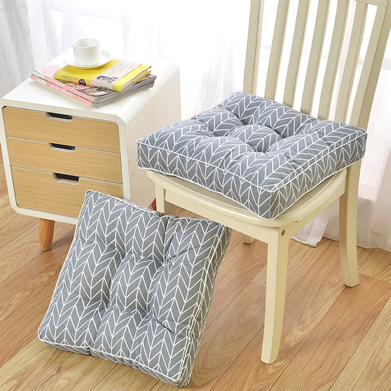 Tufted Chair Cushions Linen Piping Square Kitchen Dining Seat Etsy