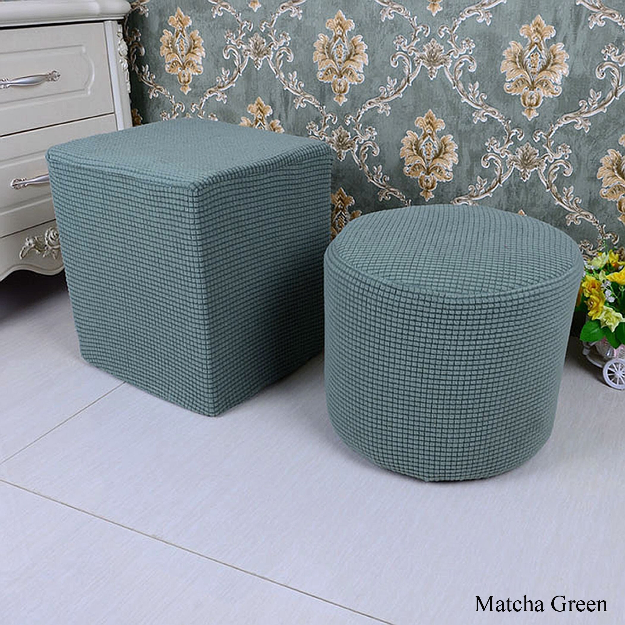 Stretch Ottoman Slipcover Pouf Cube Cover Square Round Etsy