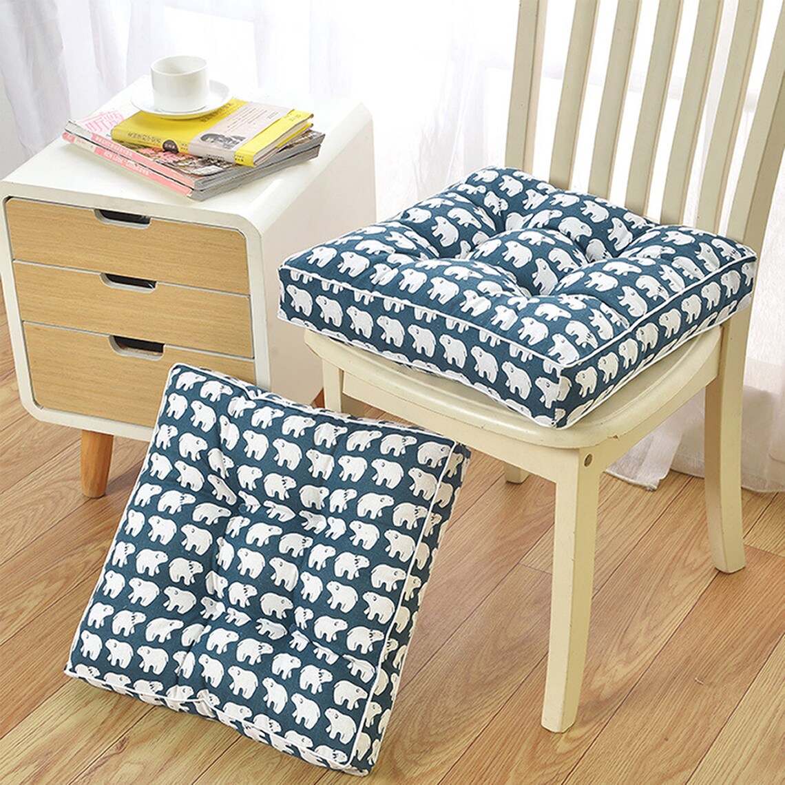 Tufted Chair Cushions Linen Piping Square Kitchen Dining Seat | Etsy