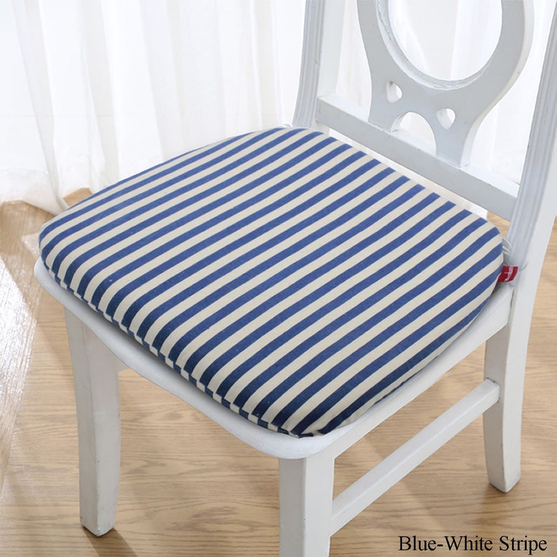 Dining Chair Cushions Memory Foam Seat Pad Indoor Kitchen Dorm Removable Washable Non Skid Replacement Linen With Tie Stripe